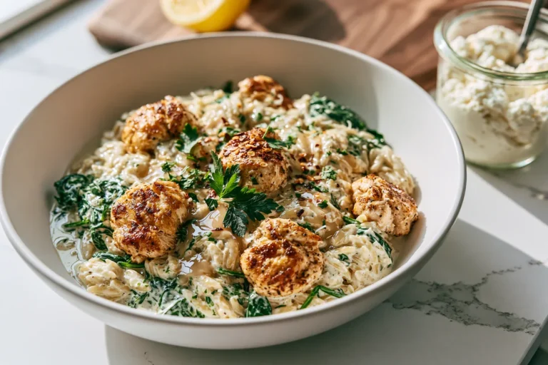 High Protein Chicken Orzo That’s Creamy Without the Cream